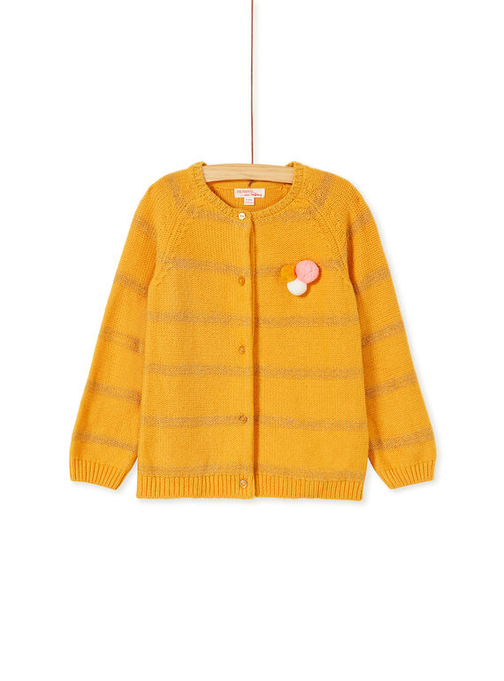 Cardigan rayé en lurex doré et trois pompom KAGOCAR1 / 20W901L1CAR107